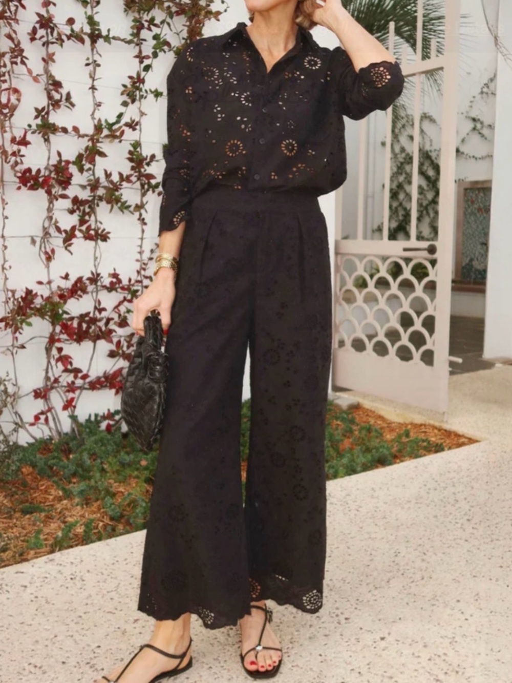 Splendid Black Eyelet Button Down